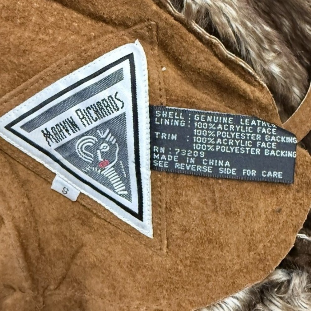 Vintage Tan Suede Leather Afghan Penny Lane Jacket Faux Fur Trim Brown Womens S - Picture 5 of 12